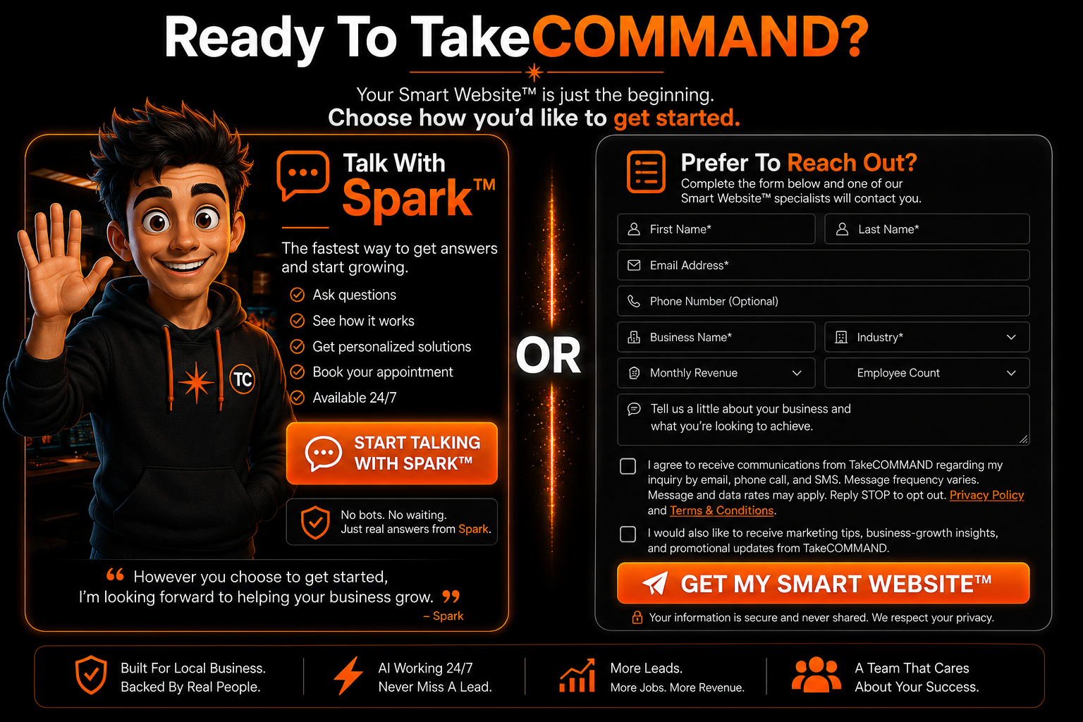 Spark waving and ready to help
